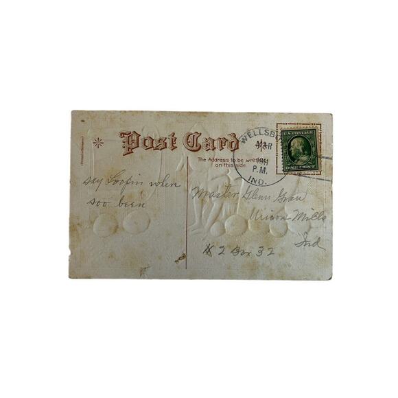 Antique 1911 Easter Greetings Postcard Little Girl Oversized Eggshell Colorful - Picture 5 of 7